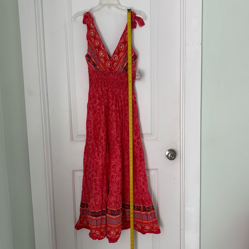 Nwt Angie Red Bohemian Hippie V-Neck Maxi Dress Tie Shoulders — image 2 of 8